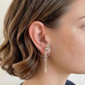 Vintage Barbara Barnett Sterling Silver Hooker Earrings Statement Modernist